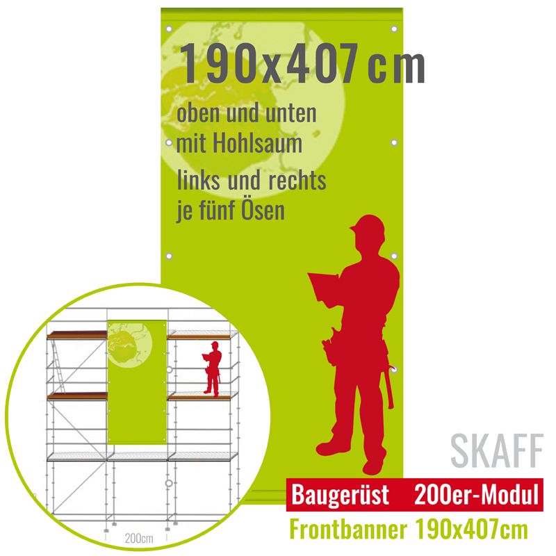 Baugerüstbanner mit Hohlsaum 190x407cm Baugerüstbanner mit Hohlsaum 190x407cm